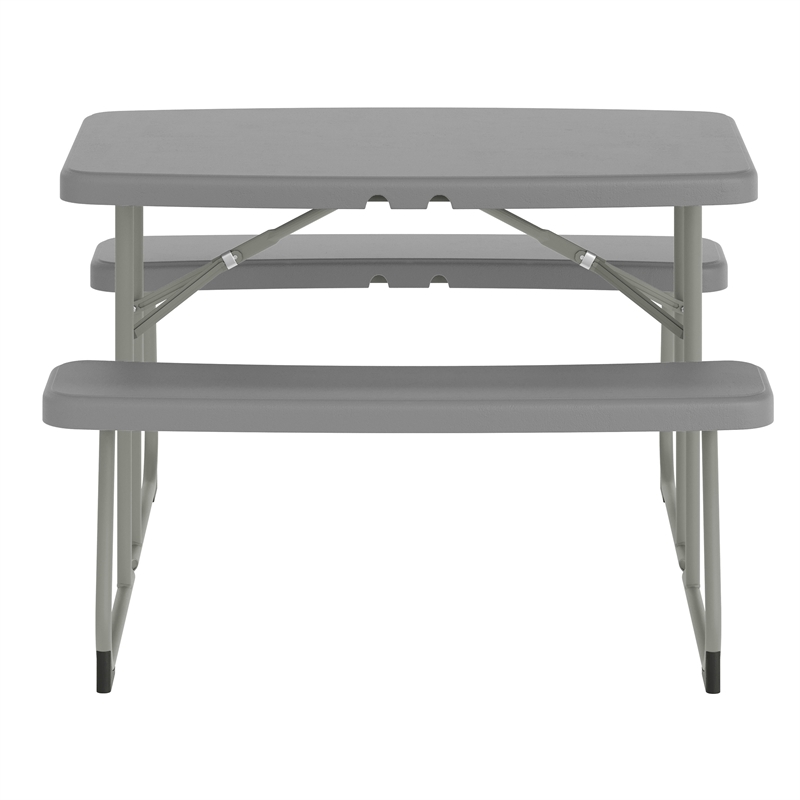 Pemberly Row Indoor/Outdoor Kids Gray Folding Picnic Table with Benches