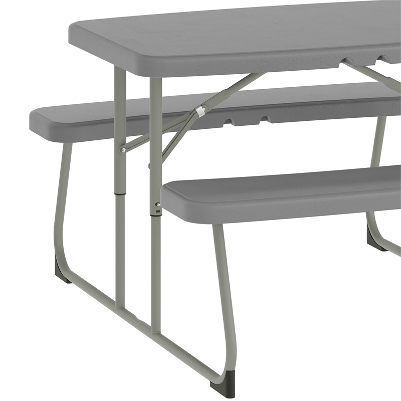 Pemberly Row Indoor/Outdoor Kids Gray Folding Picnic Table with Benches