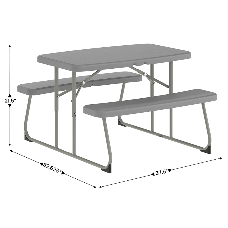 Pemberly Row Indoor/Outdoor Kids Gray Folding Picnic Table with Benches