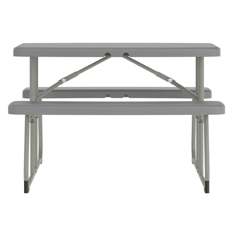 Pemberly Row Indoor/Outdoor Kids Gray Folding Picnic Table with Benches
