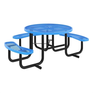 Pemberly Row 46&quot Round Wheelchair Accessible Metal Outdoor Picnic Table in Blue