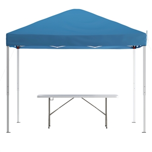Pemberly Row 10' x 10' Blue Pop Up Canopy Tent and 6' Bi-Fold Table with Handle