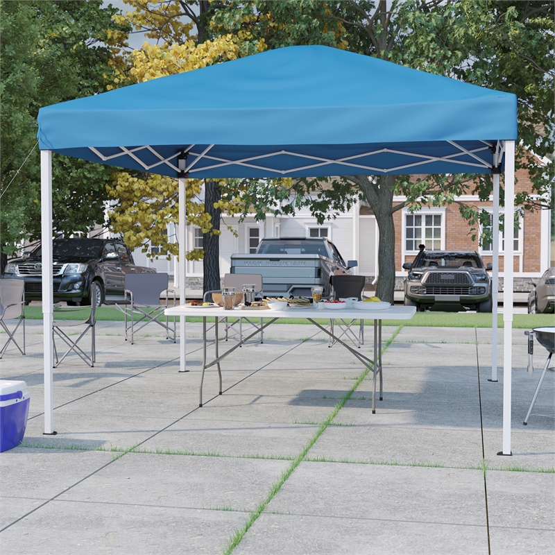 Pemberly Row 10' x 10' Blue Pop Up Canopy Tent and 6' Bi-Fold Table with Handle