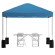 Pemberly Row 10' x 10' Blue Pop Up Canopy with Folding Table and 4 White Chairs