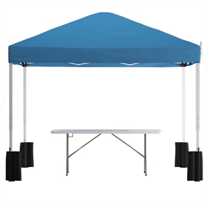 Pemberly Row 10' x 10' Blue Pop Up Canopy Tent and 6' Bi-Fold Table with Case
