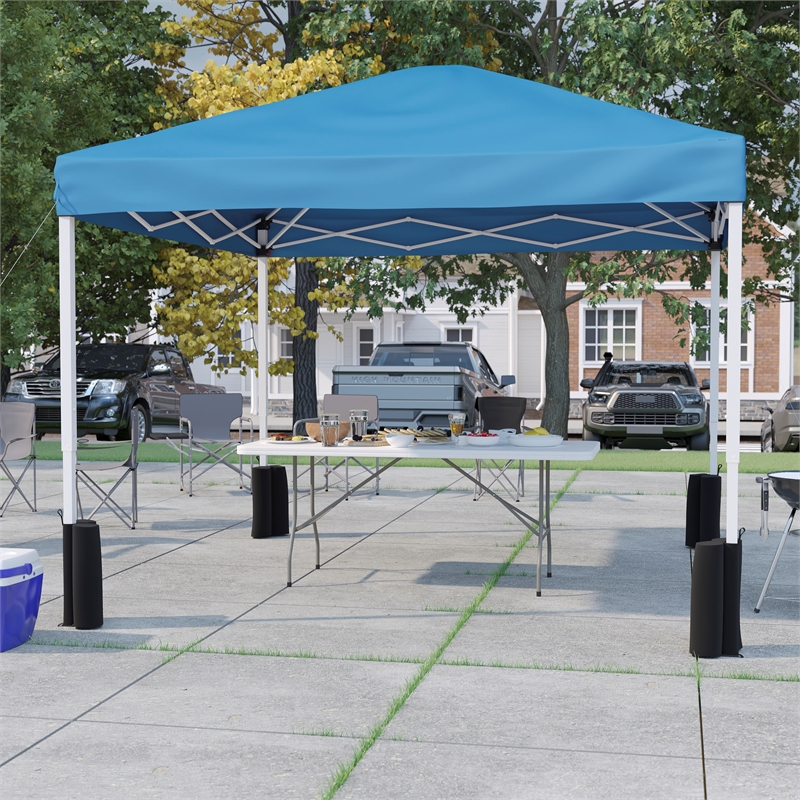 Pemberly Row 10' x 10' Blue Pop Up Canopy Tent and 6' Bi-Fold Table with Case