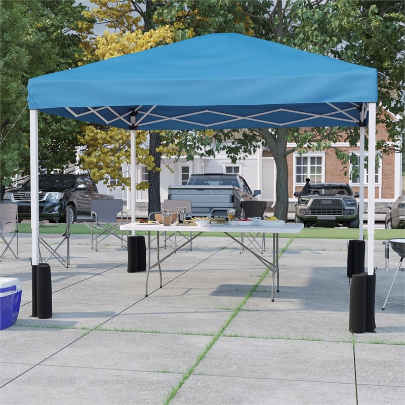 Pemberly Row 10' x 10' Blue Pop Up Canopy Tent and 6' Bi-Fold Table with Case