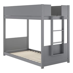 Pemberly Row Twin Over Twin Solid Wood Bunk Bed Frame for Kids in Gray
