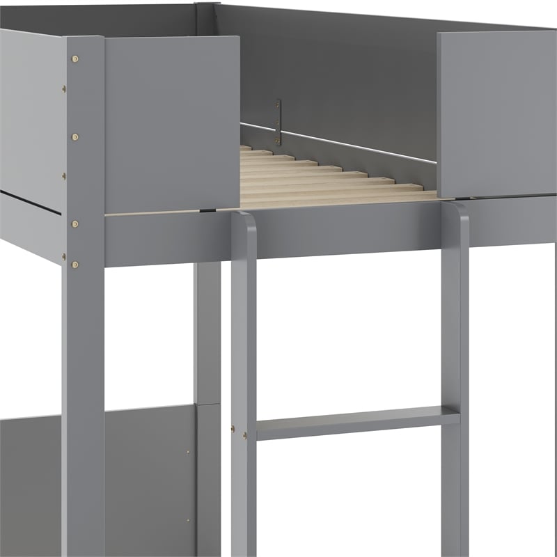 Pemberly Row Twin Over Twin Solid Wood Bunk Bed Frame for Kids in Gray