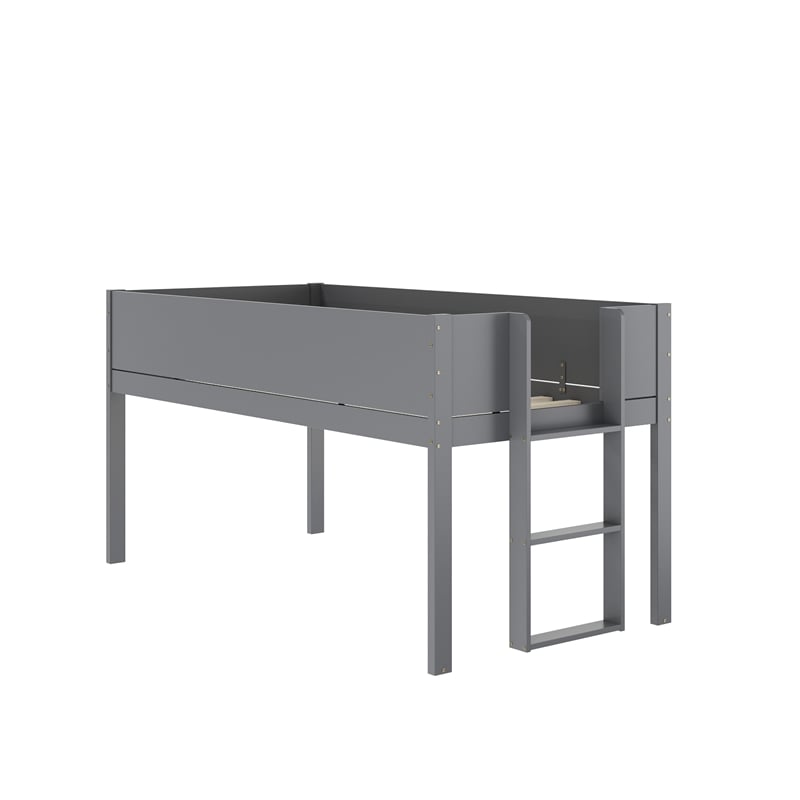 Pemberly Row Twin Over Twin Solid Wood Bunk Bed Frame for Kids in Gray