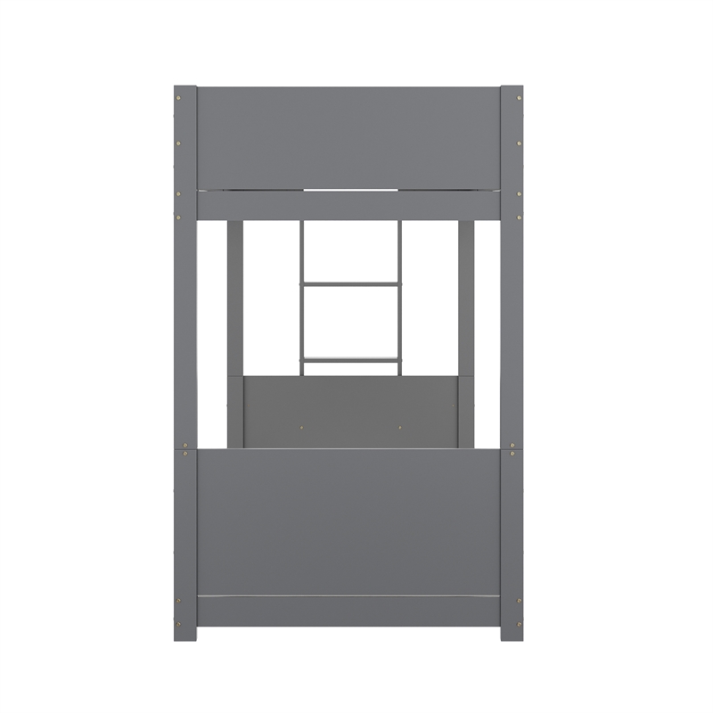 Pemberly Row Twin Over Twin Solid Wood Bunk Bed Frame for Kids in Gray