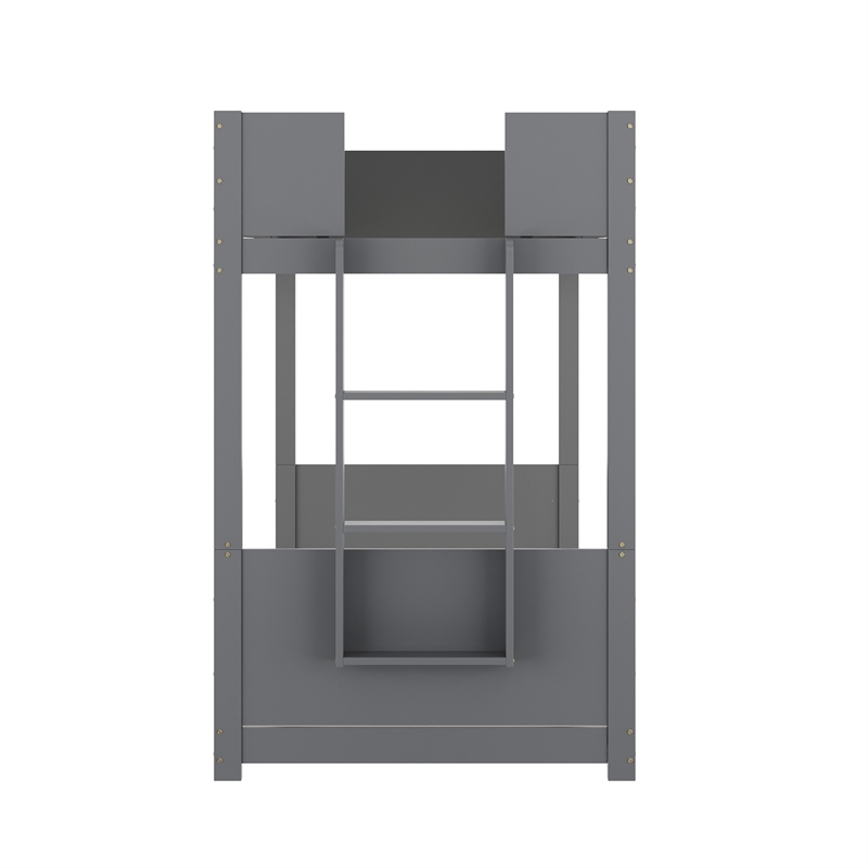 Pemberly Row Twin Over Twin Solid Wood Bunk Bed Frame for Kids in Gray