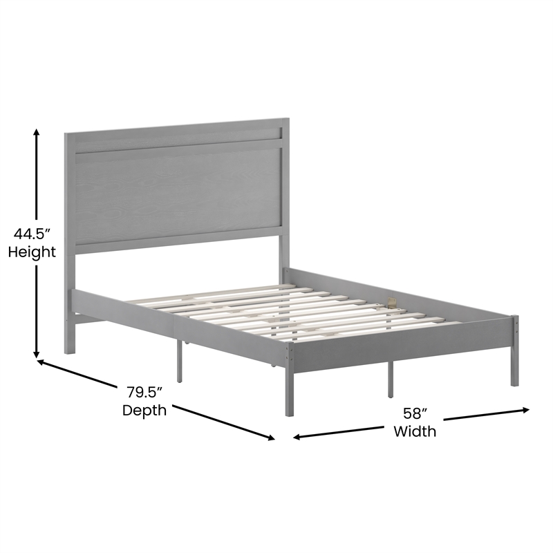Pemberly Row Solid Wood Full Platform Bed with Headboard and Slats in Gray