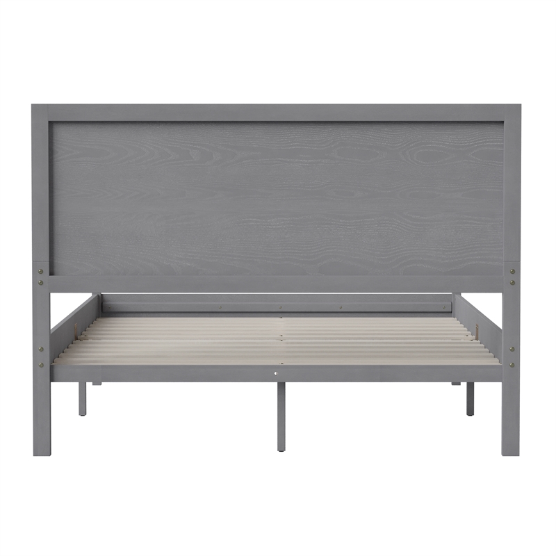 Pemberly Row Solid Wood Full Platform Bed with Headboard and Slats in Gray