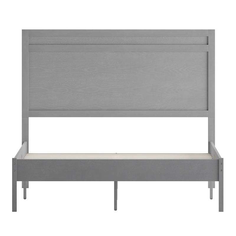 Pemberly Row Solid Wood Full Platform Bed with Headboard and Slats in Gray