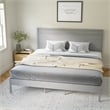 Pemberly Row Solid Wood King Platform Bed with Headboard and Slats in Gray