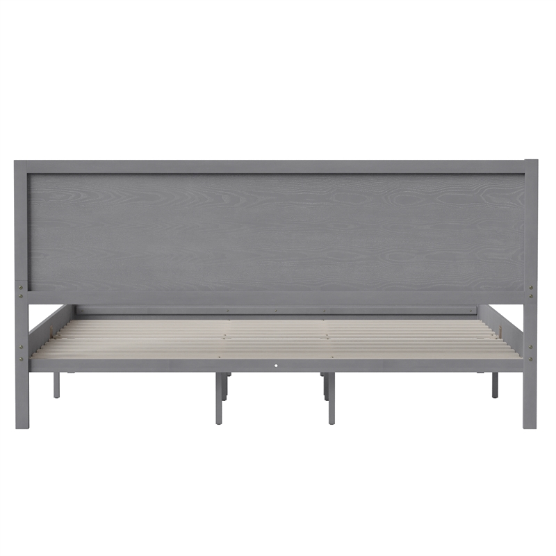Pemberly Row Solid Wood King Platform Bed with Headboard and Slats in Gray
