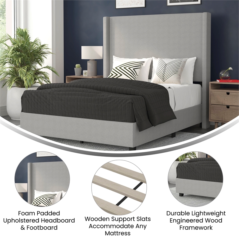 Pemberly Row Full Upholstered Platform Bed with Channel Stitched Headboard