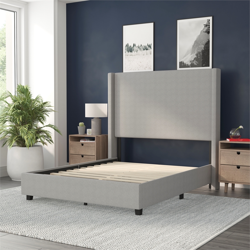 Pemberly Row Full Upholstered Platform Bed with Channel Stitched Headboard