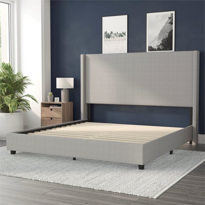 Pemberly Row King Upholstered Platform Bed with Channel Stitched Headboard