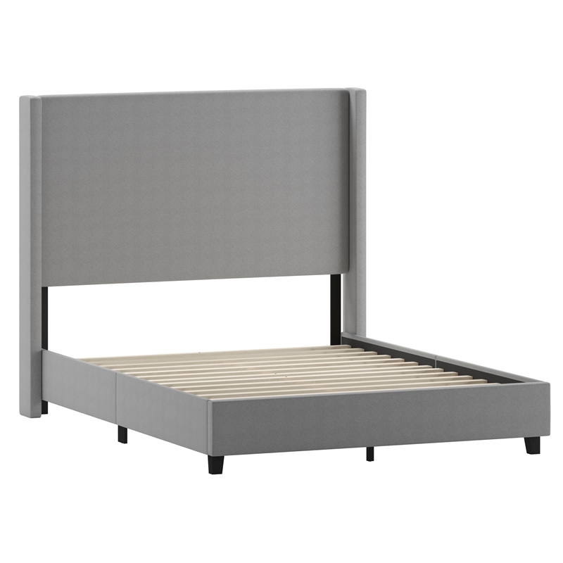 Pemberly Row Queen Upholstered Platform Bed with Channel Stitched Headboard