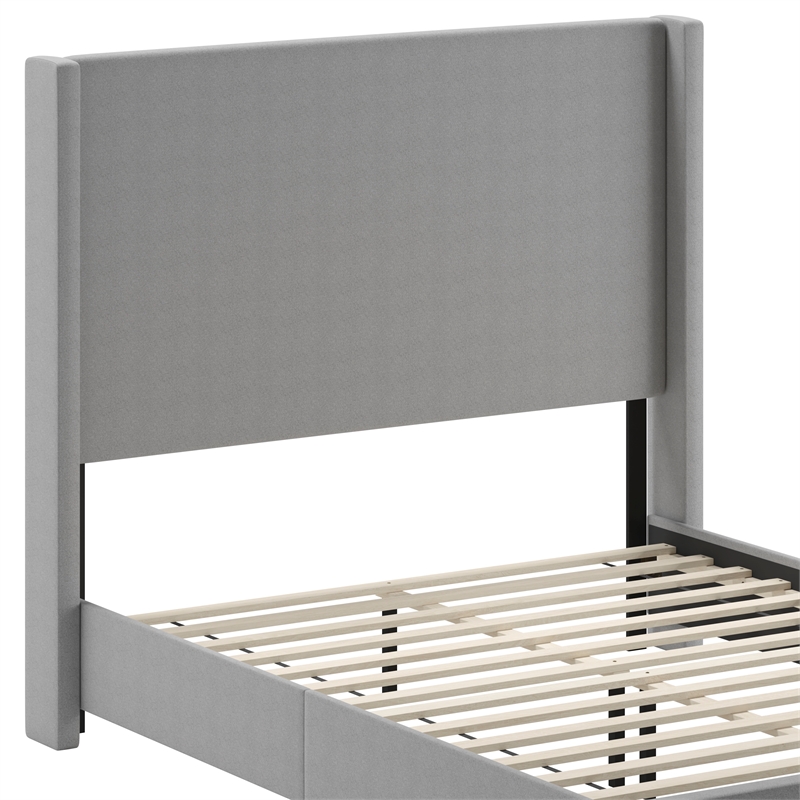 Pemberly Row Queen Upholstered Platform Bed with Channel Stitched Headboard