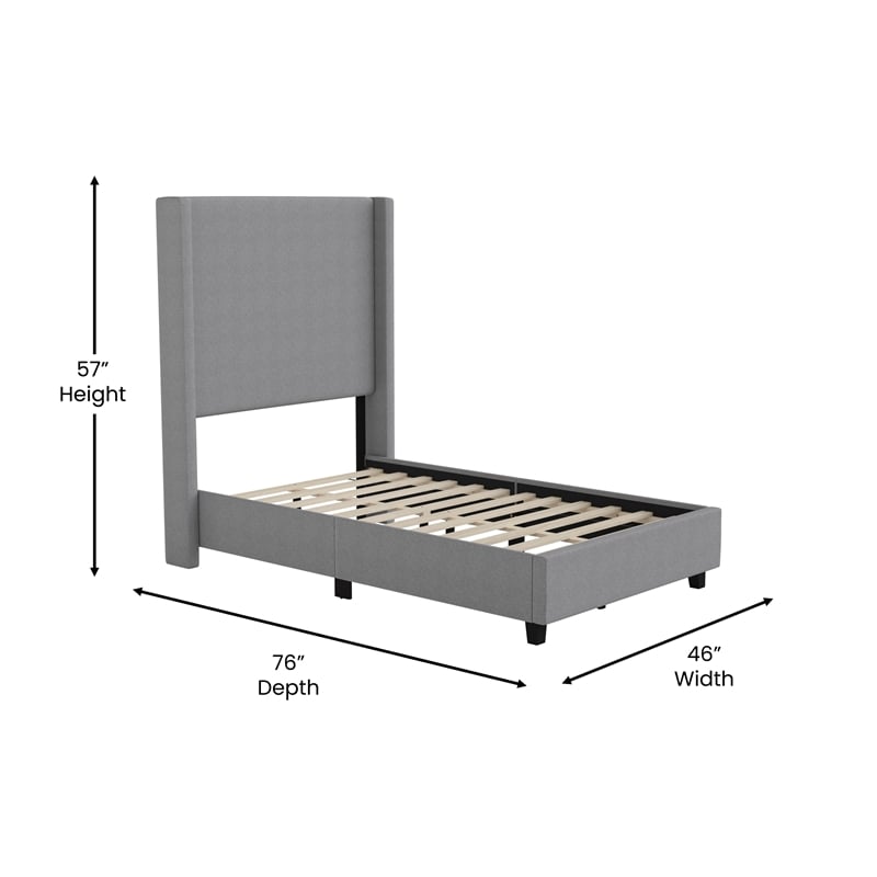 Pemberly Row Twin Upholstered Platform Bed with Channel Stitched Headboard