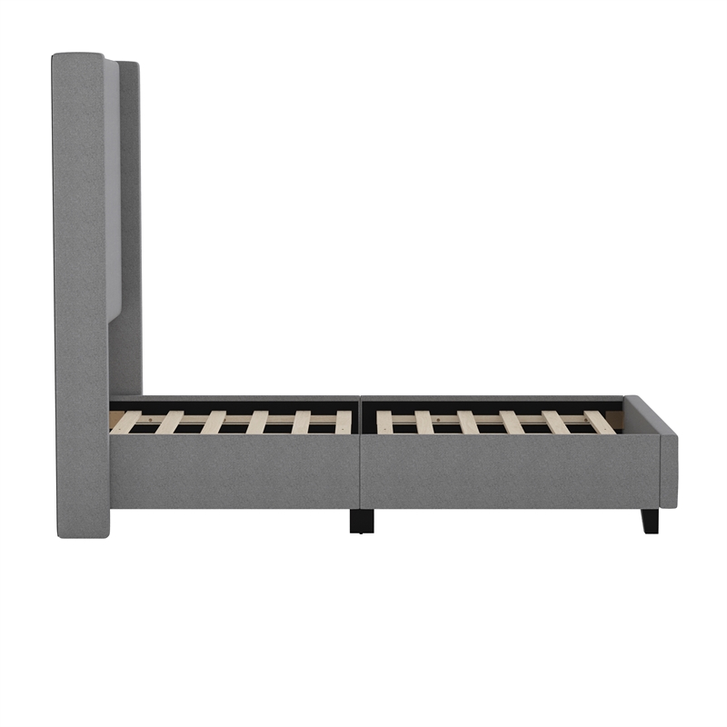 Pemberly Row Twin Upholstered Platform Bed with Channel Stitched Headboard