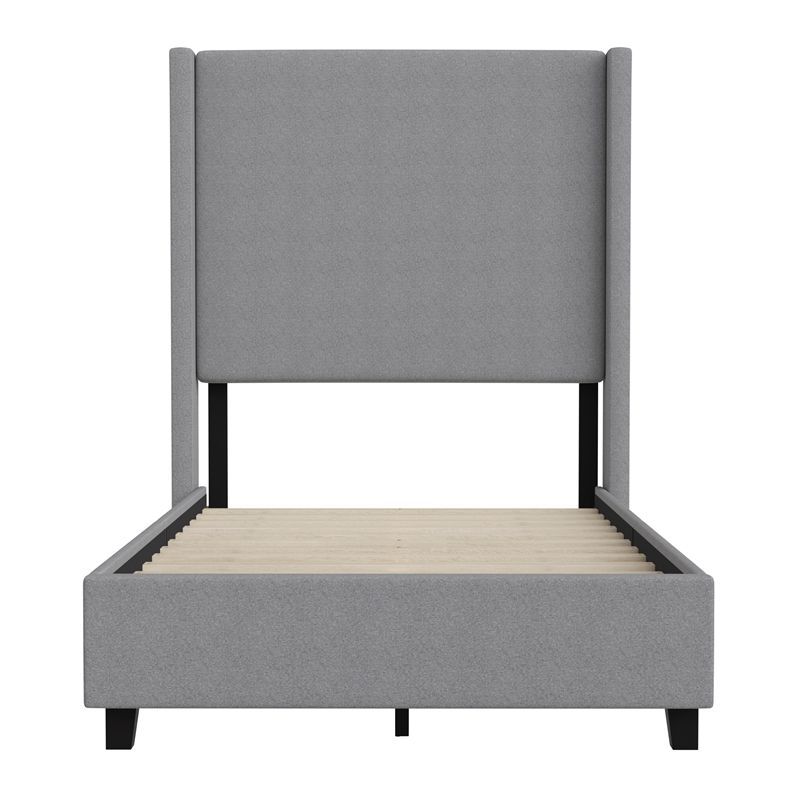Pemberly Row Twin Upholstered Platform Bed with Channel Stitched Headboard