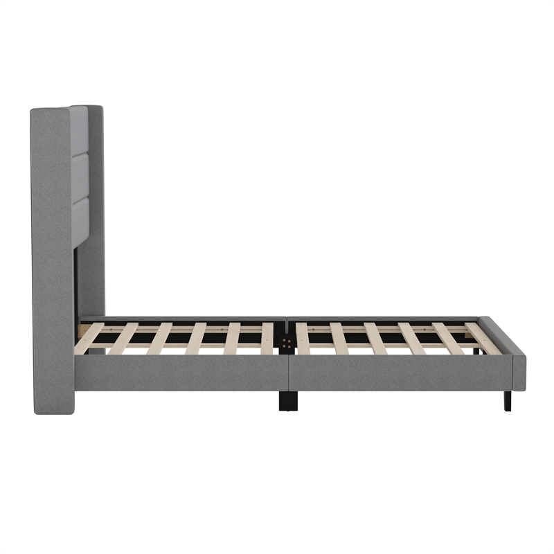 Pemberly Row Full Upholstered Platform Bed with Wingback Headboard in Gray