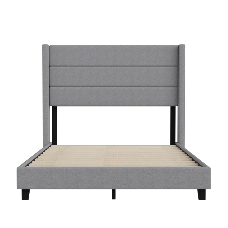 Pemberly Row Full Upholstered Platform Bed with Wingback Headboard in Gray
