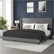 Pemberly Row King Upholstered Platform Bed with Wingback Headboard in Gray
