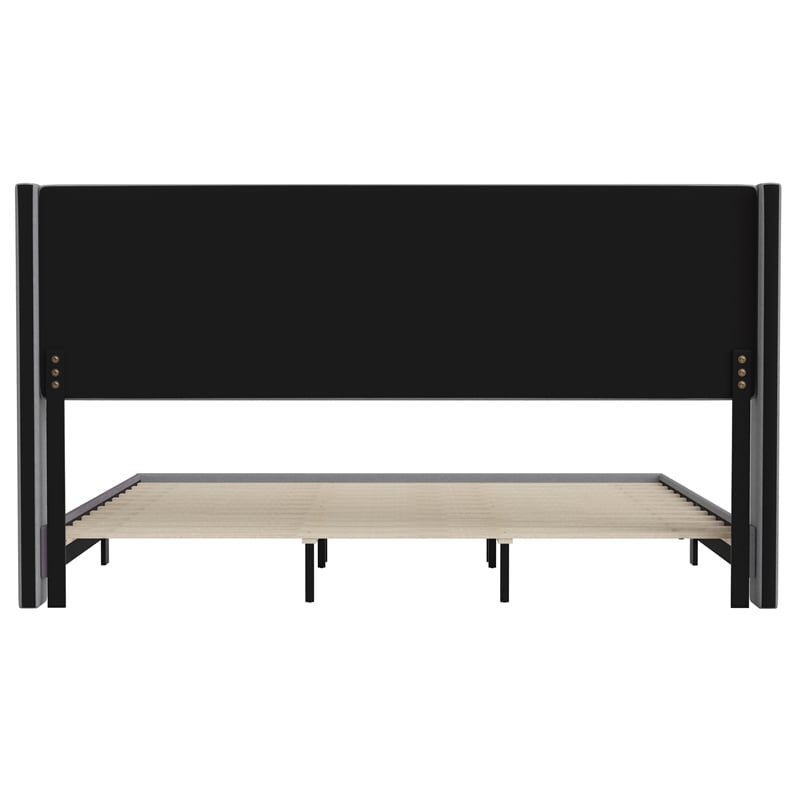 Pemberly Row King Upholstered Platform Bed with Wingback Headboard in Gray