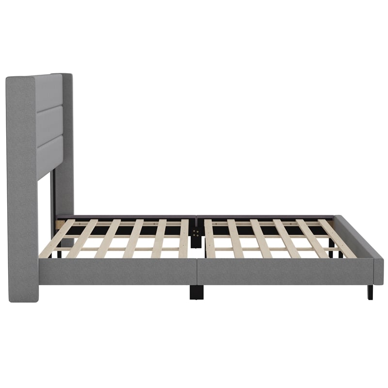 Pemberly Row King Upholstered Platform Bed with Wingback Headboard in Gray