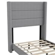 Pemberly Row Twin Upholstered Platform Bed with Wingback Headboard in Gray
