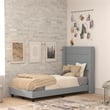 Pemberly Row Twin Upholstered Platform Bed with Wingback Headboard in Gray