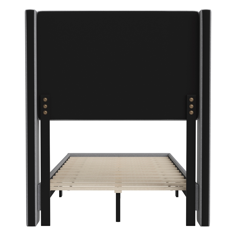 Pemberly Row Twin Upholstered Platform Bed with Wingback Headboard in Gray