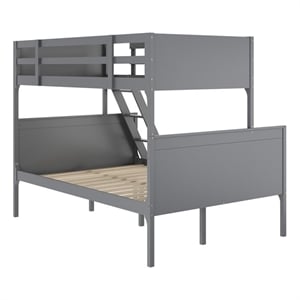 Pemberly Row Twin Over Full Solid Wood Bunk Bed Frame for Kids in Gray