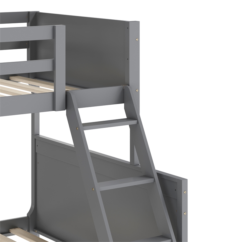 Pemberly Row Twin Over Full Solid Wood Bunk Bed Frame for Kids in Gray