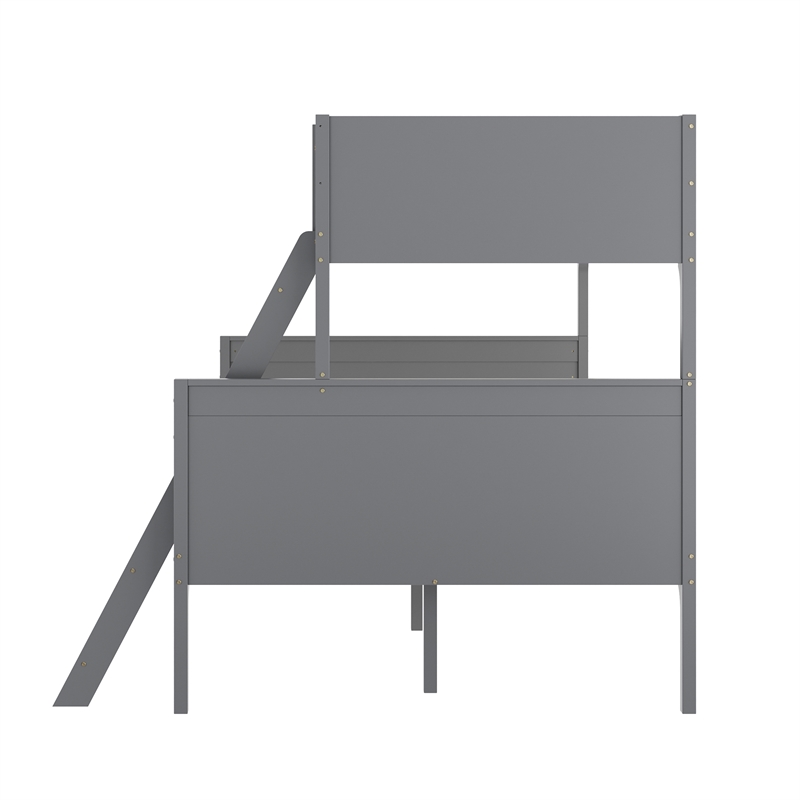 Pemberly Row Twin Over Full Solid Wood Bunk Bed Frame for Kids in Gray