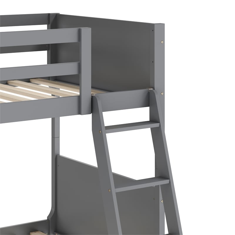 Pemberly Row Twin Over Twin Solid Wood Bunk Bed Frame for Kids in Gray