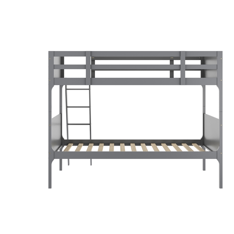 Pemberly Row Twin Over Twin Solid Wood Bunk Bed Frame for Kids in Gray
