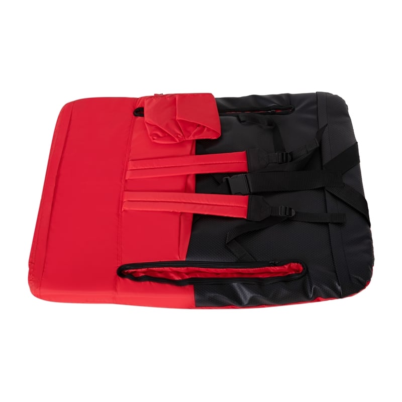 Pemberly Row Extra Wide Reclining Backpack Stadium Chair with Armrests in Red