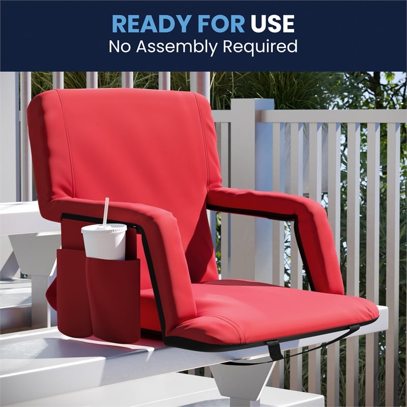 Pemberly Row 2 Pack Reclining Backpack Padded Stadium Chairs with Armrests - Red