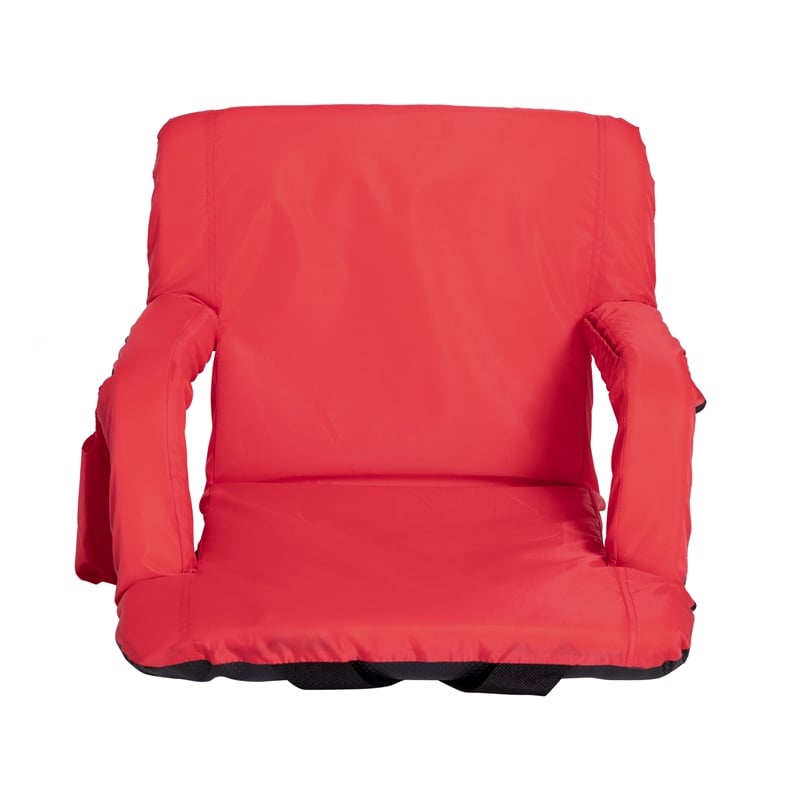 Pemberly Row 2 Pack Reclining Backpack Padded Stadium Chairs with Armrests - Red