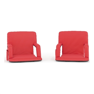 Pemberly Row 2 Pack Reclining Backpack Padded Stadium Chairs with Armrests - Red