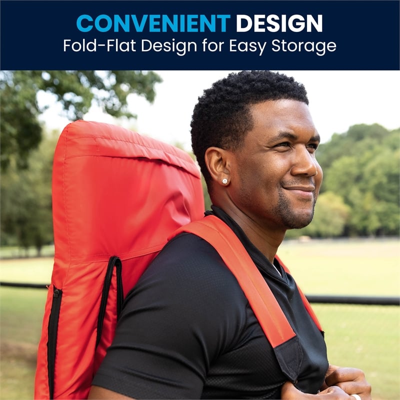 Pemberly Row 2 Pack Reclining Backpack Padded Stadium Chairs with Armrests - Red