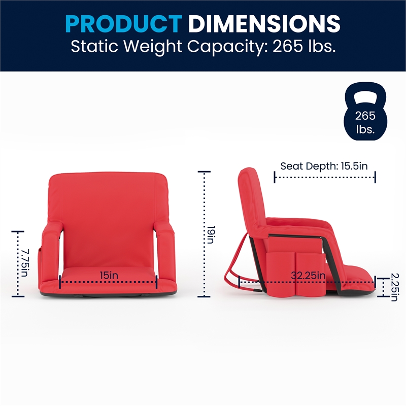 Pemberly Row Backpack Reclining Padded Stadium Chairs with Armrests in Red