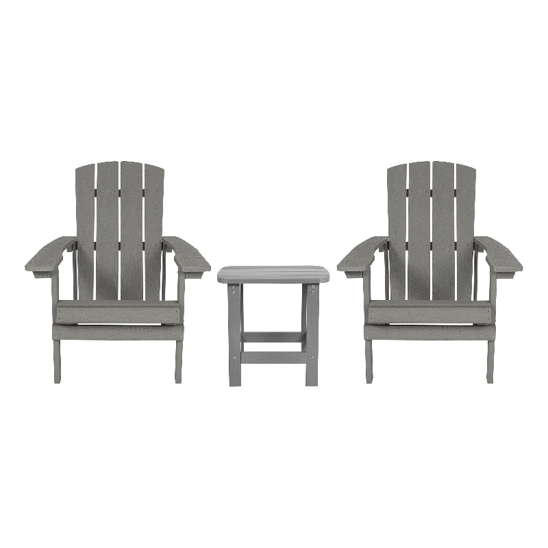 Pemberly Row Indoor/Outdoor Adirondack Side Table and 2 Chair Set in Gray