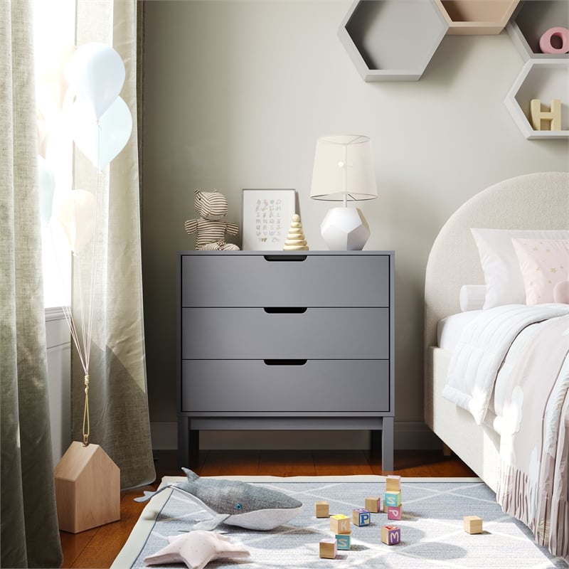 Pemberly Row 3-Drawer Kids Dresser with Smooth Bearing Slides in Gray